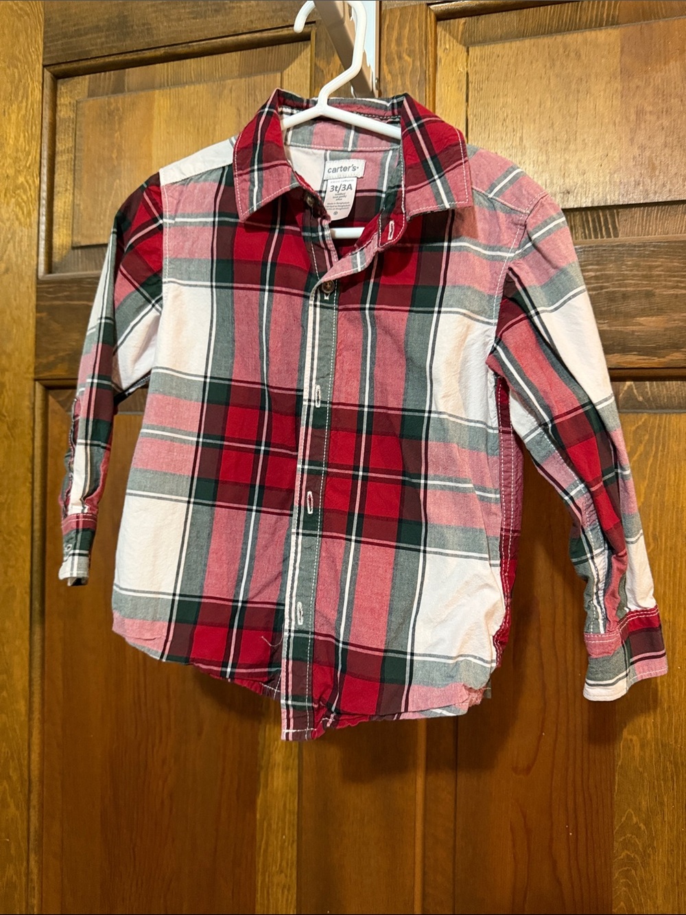 Carter's Red, White & Green Plaid Button-Down Shirt for Kids